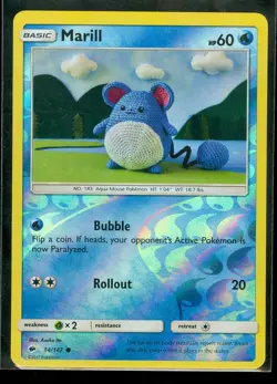 Pokemon MARILL 34/147 - Burning Shadows Rev Holo - MINT! - Image 1