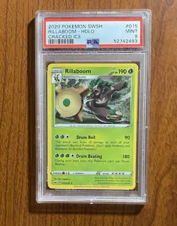 2020 Pokemon Sword & Shield 015/202 Rillaboom Holo Cracked Ice PSA 9 MINT - Image 1