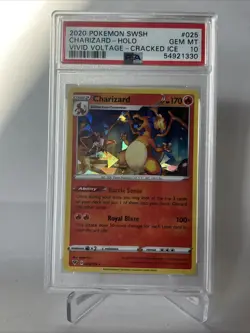 2020 POKEMON SWORD & SHIELD VIVID VOLTAGE CRACKED ICE #025 CHARIZARD-HOLO PSA 10 - Image 1