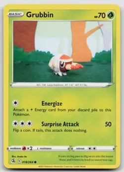 Grubbin 018/264 Asako Ito Crochet Art Fusion Strike Common Pokemon TCG Card - Image 1