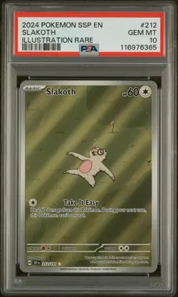 2024 POKEMON SSP EN-SURGING SPARKS #212 SLAKOTH ILLUSTRATION RARE PSA 10 - Image 1