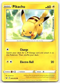 Pikachu 065/202 Common Sword & Shield Pokemon Near Mint - Image 1