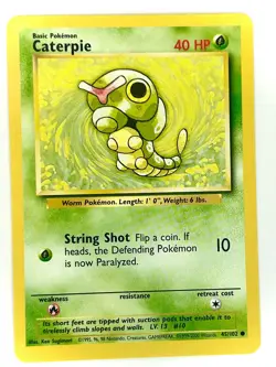 Caterpie 45/102 Common Base Set Unlimited Pokemon Near Mint - Image 1