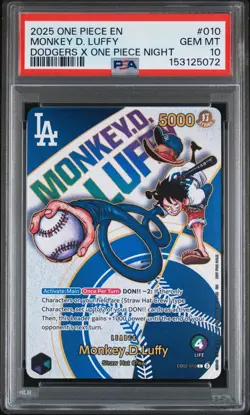 2025 ONE PIECE PROMOS DODGERS X ONE PIECE NIGHT #010 MONKEY D. LUFFY PSA 10 - Image 1