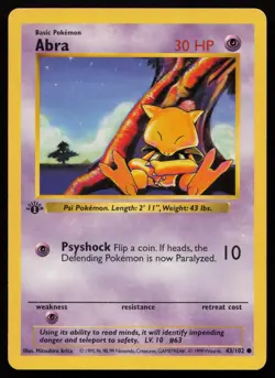 Abra 43/102 1st Edition Common Base Set Shadowless Pokemon English HP - Image 1