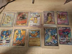 10 Pokemon Card Lot Pikachu, Houndoom, Gyarados, Daschbun, Lucario - Image 1