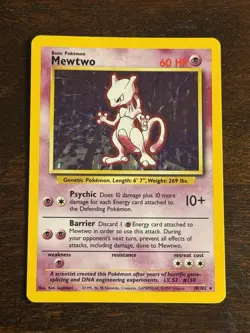 Pokemon Mewtwo Base Set 10/102 Holo Rare 60 HP English Card 1999 - Image 1