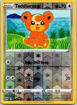 Teddiursa Common SWSH03: Darkness Ablaze 138/189 LP Reverse Holo Pokemon Card - Image 1