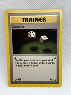Pokemon 1st Edition Fossil - Trainer - Gambler 60/62 Common WoTC M/NM - Image 1