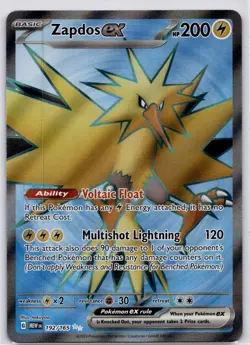 Pokemon Scarlet & Violet 151 192/165 Zapdos ex Ultra Rare - Image 1
