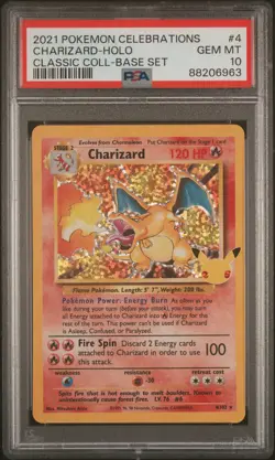 2021 Pokemon Celebrations Classic Collection #4 Charizard Holo Base Set PSA 10 - Image 1