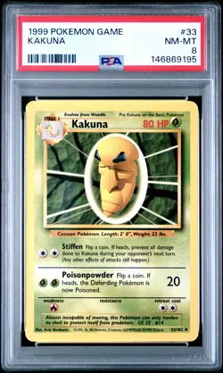 1999 POKEMON BASE SET UNLIMITED #33 KAKUNA PSA 8 - Image 1