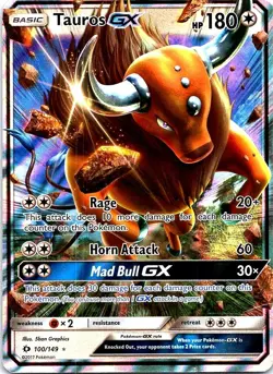 Tauros GX 100/149 Holo Ultra Rare SM Base Set Pokemon Holo Dmg - Image 1