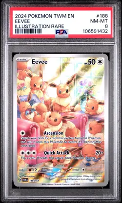 2024 POKEMON TWM EN-TWILIGHT MASQUERADE ILLUSTRATION RARE #188 EEVEE PSA 8 - Image 1
