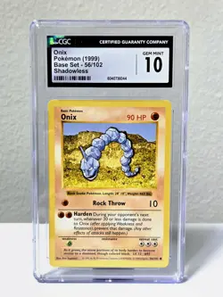 1999 Onix 56/102 Base Set Shadowless CGC 10 Gem Mint Pokemon Card - Image 1