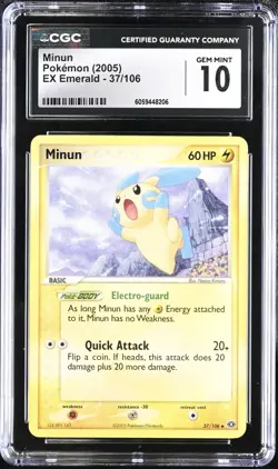 CGC 10 Minun 37/106 EX Emerald 2005 Pokemon Card - Image 1