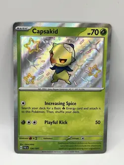 Pokemon Card Capsakid 106/091 Shiny Rare Holo SV: Paldean Fates English TCG NM-M - Image 1