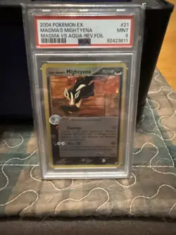 2004 Pokemon EX Team Magma’s Mightyena Reverse Foil 21/95 PSA 9 Mint Low Pop - Image 1