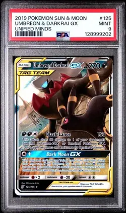 PSA 9 Umbreon & Darkrai GX 125/236 Pokemon Unified Minds Full Art - Image 1