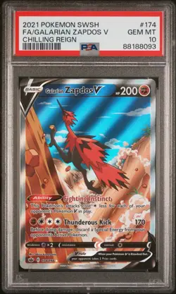 2021 Pokemon SWSH Chilling Reign #174 FA Galarian Zapdos V PSA 10 GEM MINT - Image 1