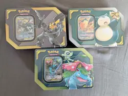 FACTORY SEALED! Pokemon Tag Team 3 Tin Set Pikachu, Snorlax, And Venusaur Tins - Image 1