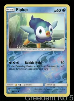 Piplup 54/236 Common Cosmic Eclipse Pokemon Reverse Holo Near Mint - Image 1