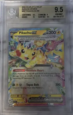 Pikachu ex 057/191 Pokemon Surging Sparks Holo Beckett BGS 9.5 - Image 1