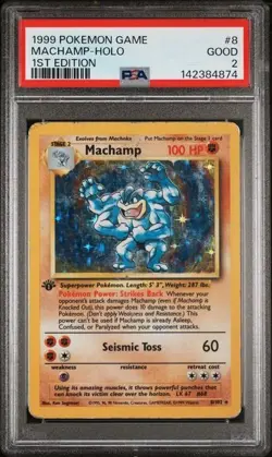 1999 Pokemon Game #8 Machamp 1st Edition Holo PSA 2 GOOD - Image 1