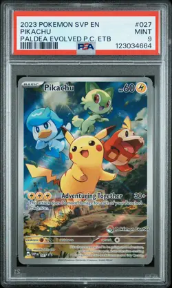 Paldea Evolved ETB Pokemon Center Pikachu SVP 027 Stamped Promo PSA 9 - Image 1