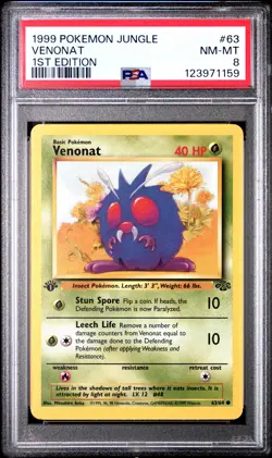 1999 POKEMON JUNGLE 1ST ED #63 VENONAT PSA 8 - Image 1
