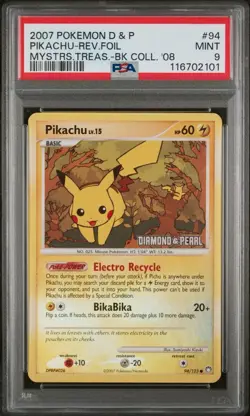 Pokemon Pikachu 2008 Burger King Mysterious Treasures Reverse Holo #94 PSA 9 - Image 2