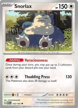 SNORLAX 143/165 Scarlet & Violet 151 Pokemon Near Mint NM PACK FRESH - Image 1