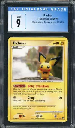 CGC 9 Pichu Mysterious Treasures 93/123 Pokemon Card B19 - Image 1