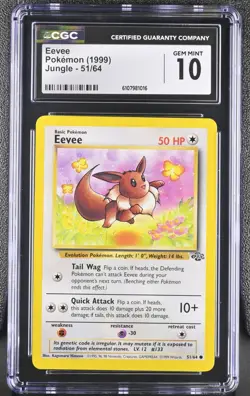 CGC 10 Eevee 1999 Pokemon Card Jungle Unlimited 51/64 GEM MINT - Image 1