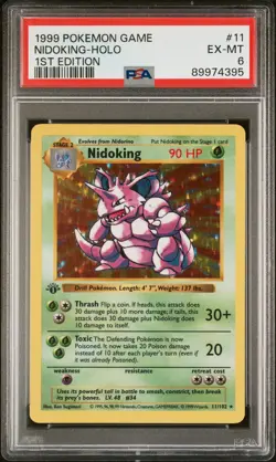 Pokemon Card Nidoking Holo 11/102 1st Edition PSA 6 Shadowless Base Set - Image 1