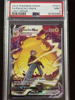 2022 POKEMON SWORD & SHIELD LOST ORIGIN #TG17 FULL ART - PIKACHU VMAX PSA 9 MINT - Image 1