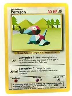 Porygon 39/102 Uncommon Base Set Unlimited Pokemon Lightly Played - Image 1