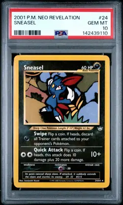 2001 POKEMON NEO REVELATION #24 SNEASEL PSA 10 LOW POP - Image 1