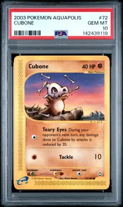 2003 POKEMON AQUAPOLIS #72 CUBONE PSA 10 LOW POP - Image 1
