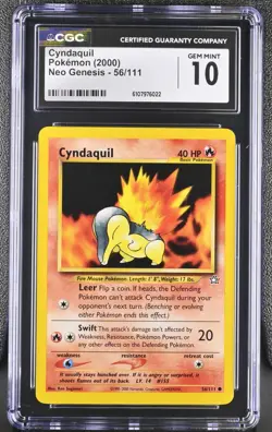 Vintage 2000 Pokemon Neo Genesis Cyndaquil 56/111 CGC 10 LOW POP - Image 1