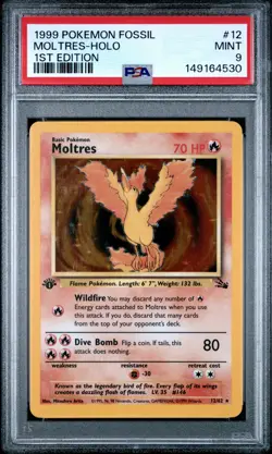 1999 POKEMON FOSSIL 1ST EDITION #12 MOLTRES-HOLO PSA 9 - Image 1