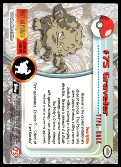 Topps Pokemon Graveler #75 1999 TV Animation Edition Holo Black Logo LP - Image 2