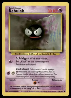 Pokemon Nebulak Gastly #050/102 German Base Set 1999 Non-Holo NM - Image 1