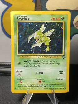 Pokemon TCG Scyther 017/130 Base Set 2 Holo Rare HAND SWIRL Vintage 2000 WOTC - Image 1
