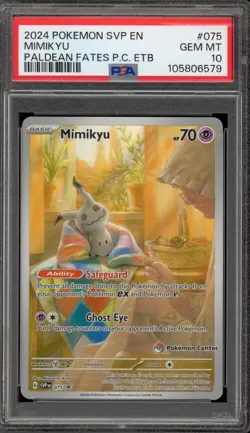 Pokemon Center Stamp Promo Mimikyu Paldean Fates ETB SVP EN 075 PSA 10 Gem Mint - Image 1