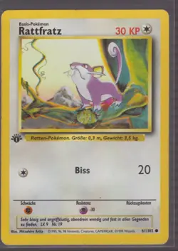 Rattata / Rattfratz German 1st Ed. Pokemon Base Set #61 1999 - Image 1