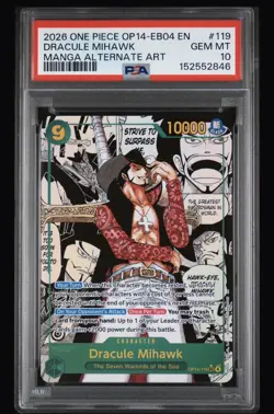 2026 One Piece OP14-EB04 EN Manga Alternate Art #119 Dracule Mihawk PSA 10 - Image 1