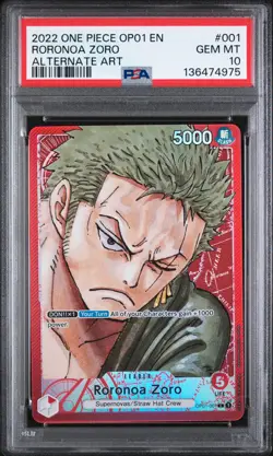 2022 One Piece Op01-Romance Dawn Roronoa Zoro Alternate Art PSA 10 - Image 1