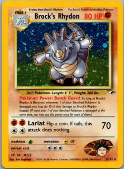 Brock's Rhydon 2/132 Holo Rare Gym Heroes Pokemon Unlimited Holo MP - Image 1
