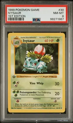1999 POKEMON BASE SET 1ST EDITION #30 IVYSAUR PSA 8 - Image 1